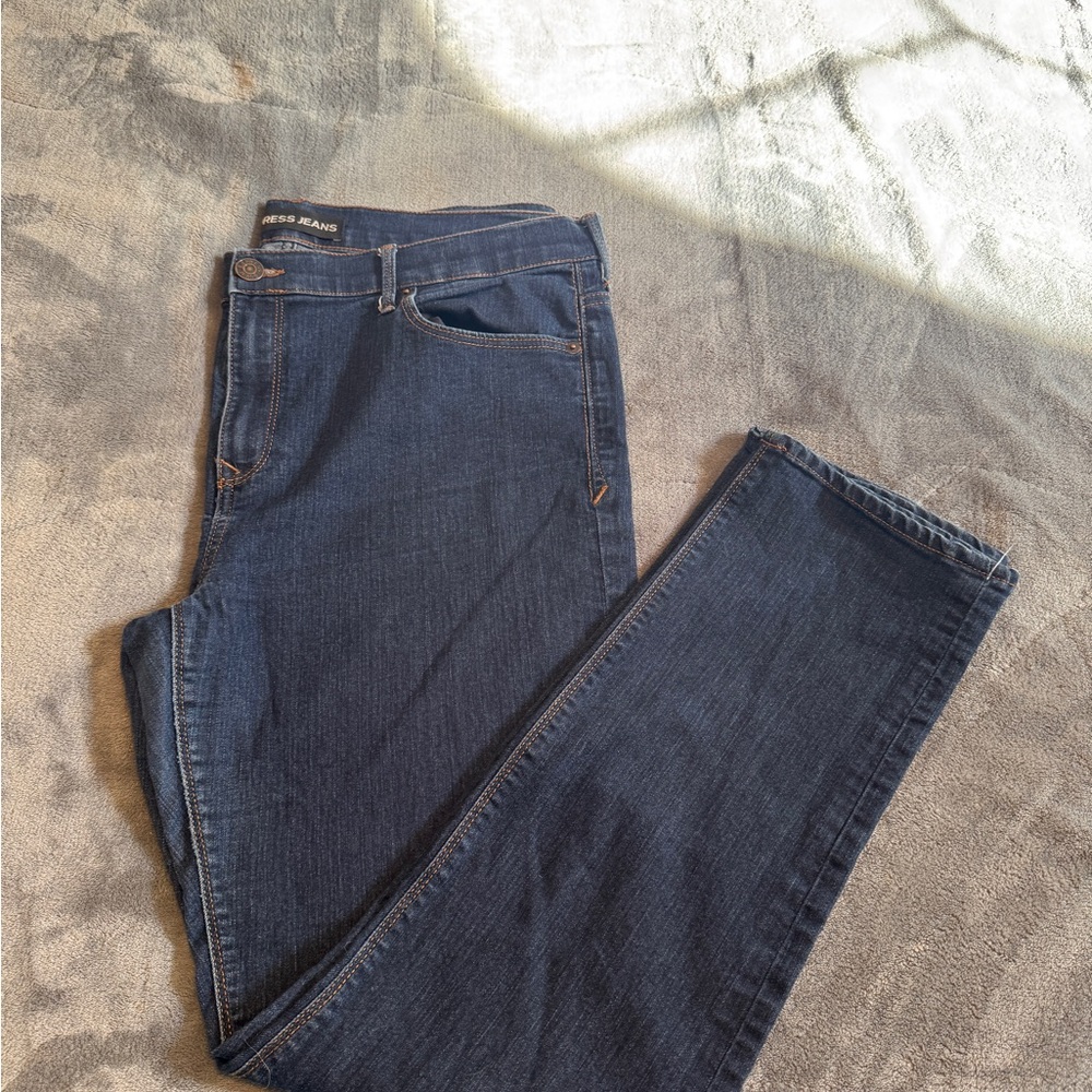 Express Women’s Straight Leg Jeans in Dark Blue Denim